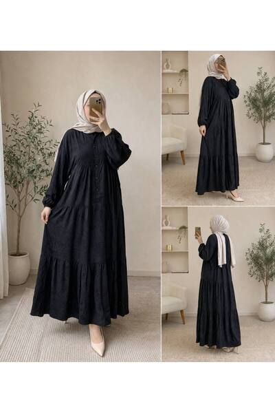İLGEN FASHİON Jacquard Viscose Fabric, Hijab Dress, Buttoned, Loose Fit, Casu...