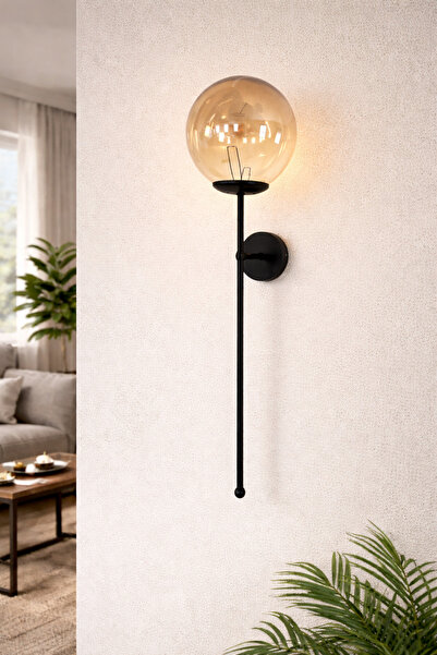 Ömür Avize Ayli̇n Black Case Globe Glass Wall Lamp