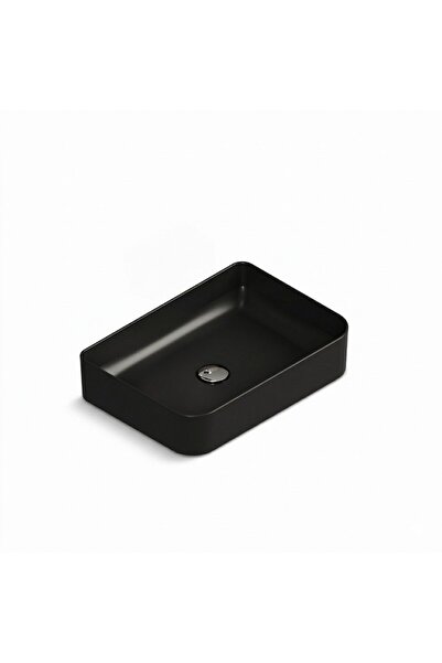 AQUA BAGNO Mestola Tezgah Üstü Lavabo Batarya Deliksiz 50x35 cm Mat Siyah