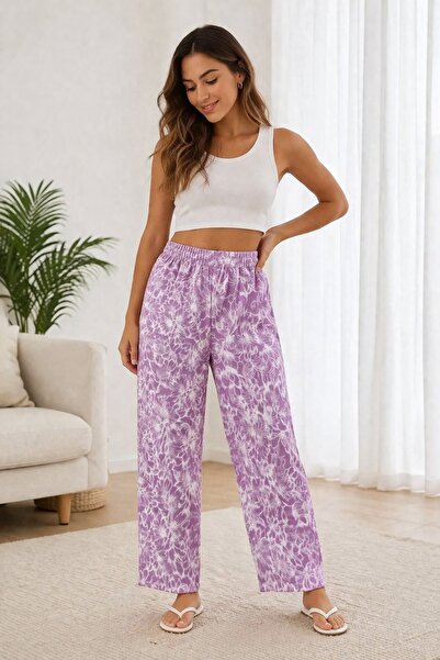 Nirvana Butik Kabartma Desenli Bürümcük Yazlık Pantolon Yüksek Bel Lastikli B...