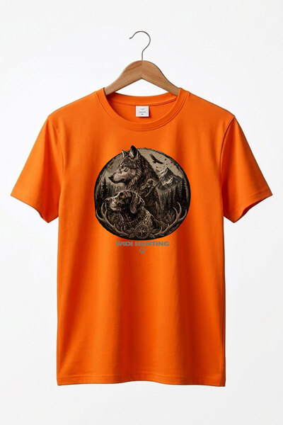 WİDİ Tricou cu tematică Hunting Wolf și Hunting Dog, 100% bumbac, cu croială ...