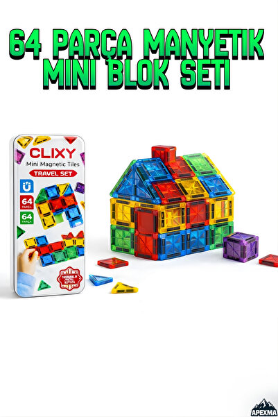 Apexma Oyuncak Eğitici STEM Manyetik Yapı Blokları 64 Parça – 3D Zeka Gelişti...
