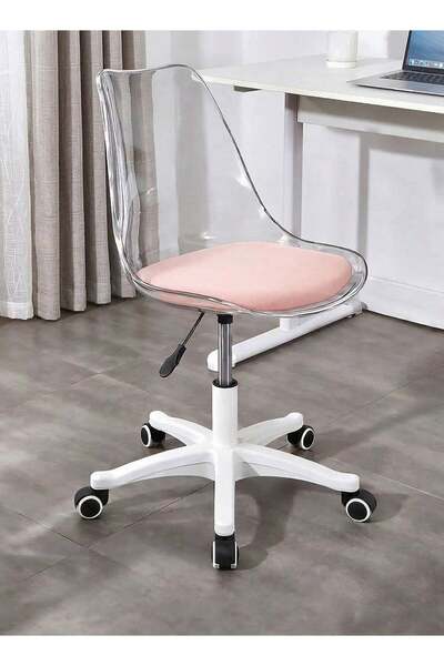 Taimi Ergonomic 360° Swivel Adjustable Height Office Chair, Pink Padded, whee...