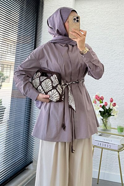 MELEK ARAZ Πουκάμισο-τουνίκ Premium με φουλάρι και λεπτομέρεια με κορδόνι - Λιλά