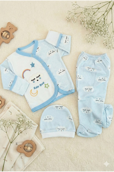 VaVbaby طقم ملابس أطفال حديثي الولادة من 3 قطع بنمط سحابة، لون أزرق