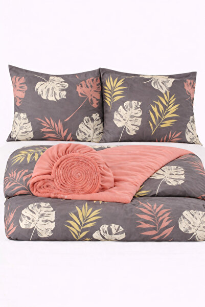 İQON Σετ Παπλωματοθήκη με Ελαστικά Σεντόνια Διπλό Leıf Grey -243 OTLTT