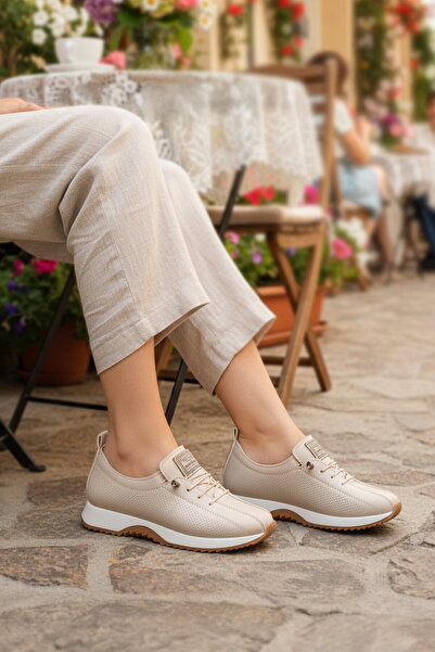 AYK'S Pantofi casual de damă, ușori, cu șireturi din cauciuc, bej 063 Z