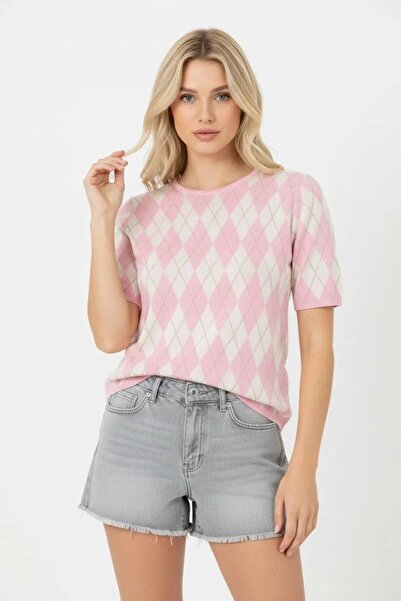 Park Karon Γυναικείο πλεκτό πουλόβερ με λαιμόκοψη Μοτίβο ρόμβου 12419.Vrt