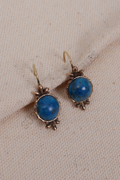 Süspüs Accessories Blue Agate Round Stone Authentic Earrings