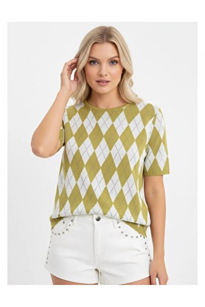 Park Karon Women's Crew Neck Diamond Pattern Knitwear Sweater 12419.Vrt