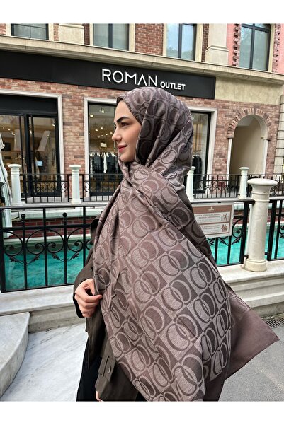 Scarf Kahverengi Halka Desen Pamuk Jakar Şal