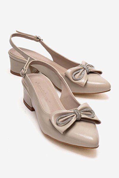 CCWAY AYAKKABI Stoned Bow Tie Open Women's Heeled Shoes Ten Kirişik