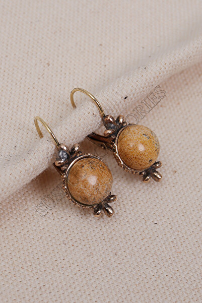 Süspüs Accessories Authentic Earrings with Jasper Stone and Round Stone