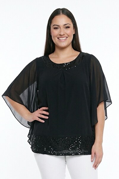 By Saygı Γυναικεία μπλούζα με παγιέτες και σιφόν λύκρα, μεγάλο μέγεθος
