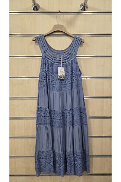 Park Moda Αμάνικο κοντό ιταλικό φόρεμα με δαντέλα στο λαιμό