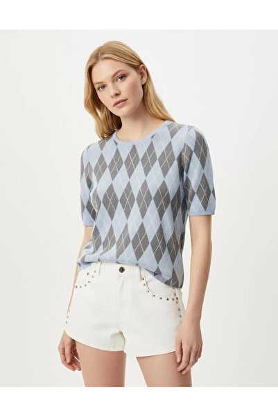 Park Karon Γυναικείο πλεκτό πουλόβερ με λαιμόκοψη Μοτίβο ρόμβου 12419.Vrt