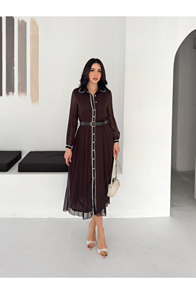 Noi Belis Υφαντό φόρεμα με πλισέ ζώνη σε μέγεθος Maxi SS26EL0014