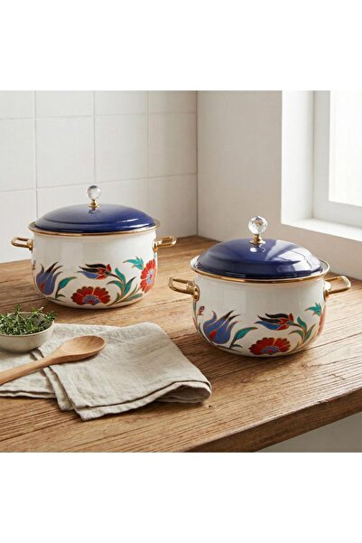 Serenk Premium Emaille-Kochtopfset, 2-teilig, 20/24 cm, tief und bauchig, dek...
