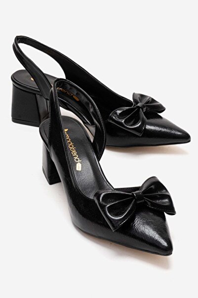 CCWAY AYAKKABI Γυναικεία πέδιλα με παπιγιόν και ανοιχτό τακούνι, ΜΑΥΡΑ ΤΣΑΛΑΚΩΤΑ