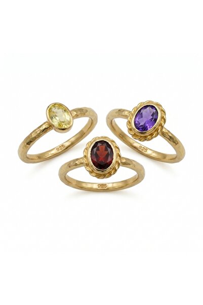 makeitbylove sultan 3 lü gümüş yüzük seti sitrin - garnet ve ametist, el işi ...
