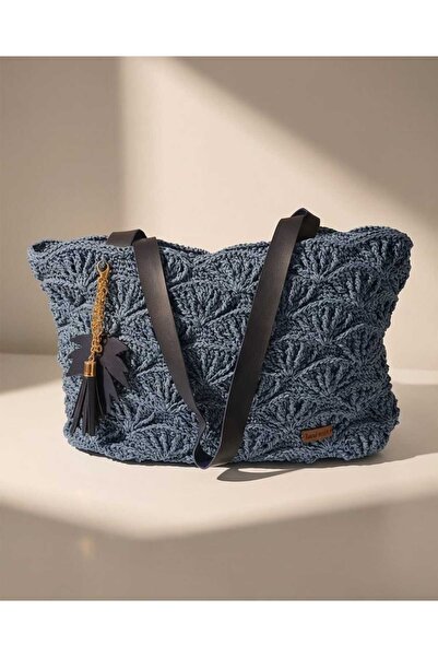 banubags HAND MADE ÖRME MAVİ OMUZ SAPLI ÇANTA