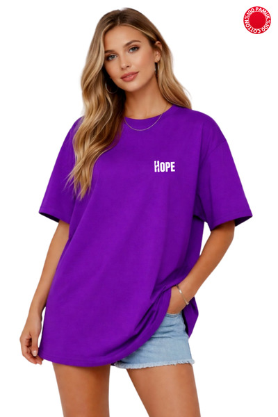 vbs vibes Unisex Oversize Μωβ μπλουζάκι με στάμπα Hope 100% βαμβακερό φαρδύ μ...