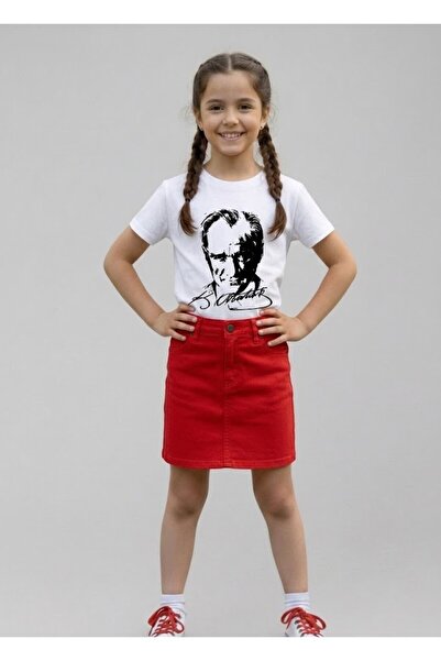 NACAR STORE Κοριτσίστικο Σετ με Μπλουζάκι με στάμπα ATATURK και Λινή Φούστα 2...