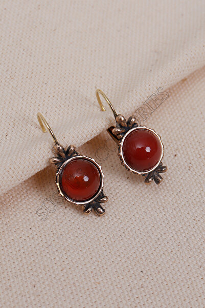 Süspüs Accessories Akik Taşlı Yuvarlak Otantik Küpe