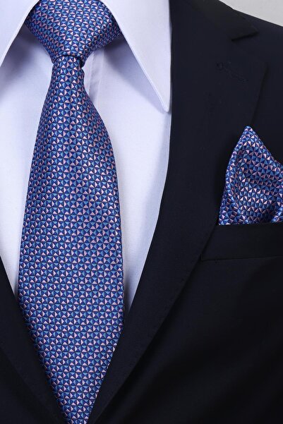 Esgue Χειροποίητη γραβάτα 8 εκ. με γεωμετρικό μικροσχέδιο σε ροζ μπλε χρώμα μ...