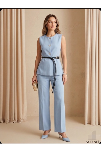 aytenli Στρογγυλή λαιμόκοψη με κουμπιά Ζώνη Αξεσουάρ Με φόδρα σετ κοστούμι με...