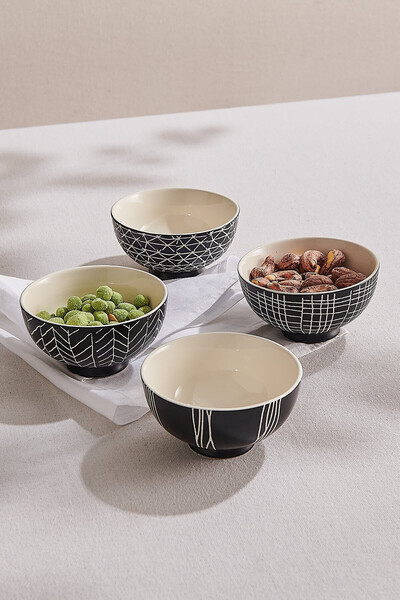 Paşabahçe Stripes Ceramic Bowl Set of 4