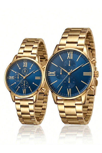 Louis Genessio Gold Lacivert Sevgili Kol Saati Kombini - Kutulu Sevgiliye Hediye