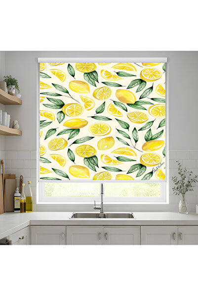 Mas Limon Desenli Baskılı Stor Perde
