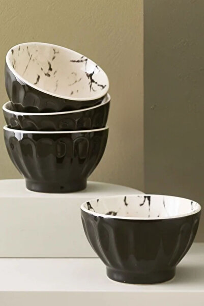 Paşabahçe Marble Ceramic Bowl Set of 4 Black and White