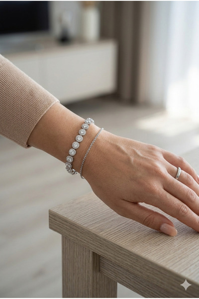 OEM Βραχιόλι τένις από ανοξείδωτο ατσάλι, Κρύσταλλα ζιργκόν τύπου  "Halo ", Υ...