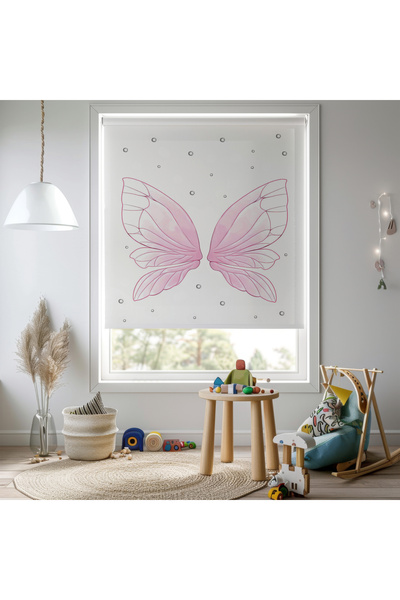vanilyahome Kız Odası - Pembe Kelebek Kanadı Baskılı Stor Perde