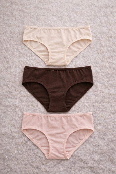 Demirsa Boutique Kadın Modal Bikini Külot 3’lü Set Koyu Ten Somon Kahve