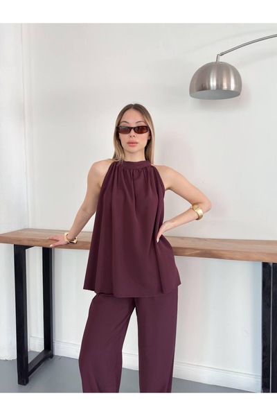 Ekim Store Σετ Μπλούζας και Παντελονιού με Λεπτομέρεια Δέσιμου στον Λαιμό