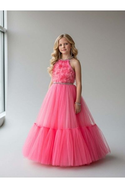 Zekids Κοριτσίστικο μακρύ βραδινό φόρεμα από τούλι με λουλούδια