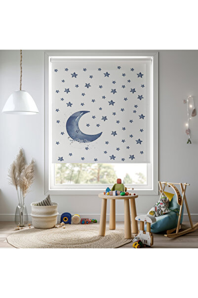 Home Kız ve Erkek Odası - Ay ve Yıldız Desenli Baskılı Stor Perde