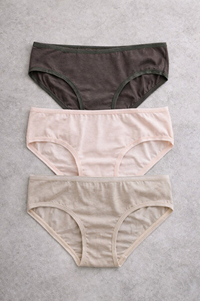 Demirsa Boutique Kadın Modal Bikini Külot 3’lü Set Koyu Ten Somon Kahve