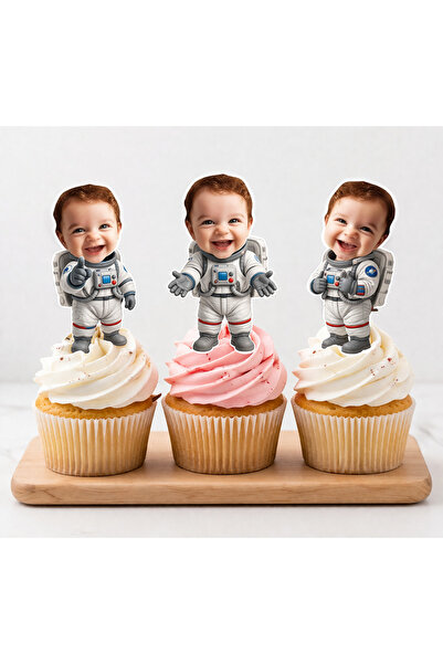ELF REKLAM Astronot Pasta Süsü Cupcake Kürdan 10 Adet