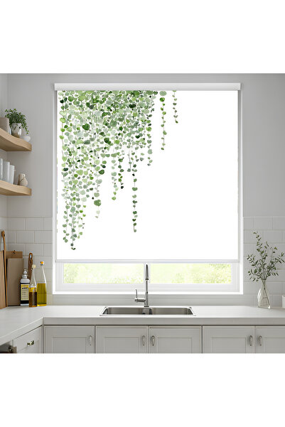 Home Sarkan Yeşil Yaprak Desenli Baskılı Stor Perde – Minimal ve Ferah Modern...