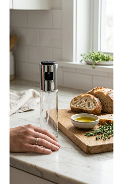 PORLİSMA 100 Ml Premium Cam Sprey Yağdanlık, Püskürtmeli Airfryer Yağlık-GÜMÜŞ