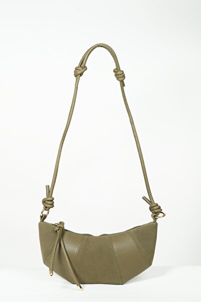BAHELS Γυναικεία τσάντα ώμου από σουέντ χακί κρουασάν