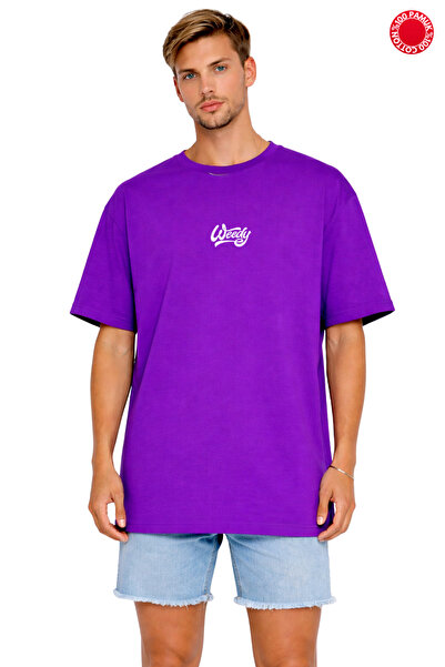 vbs vibes Unisex Oversize Μωβ μπλουζάκι με στάμπα Weedy 100% βαμβακερό φαρδύ ...