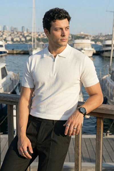 Livio Ferri Allen Premium Zippered Polo Collar Men's Knitwear T-Shirt