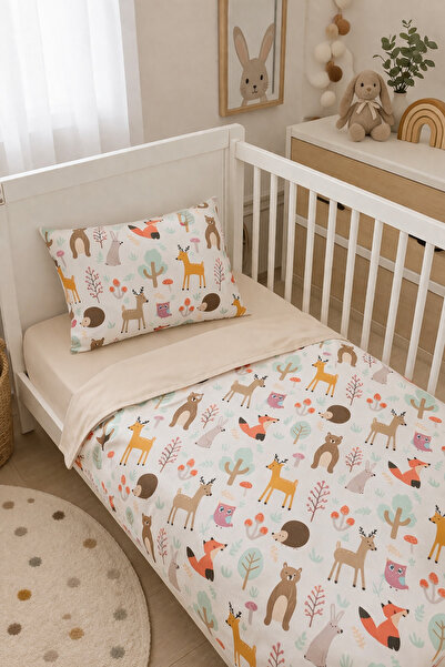 Jaju Baby Orman Desenli Kapuçino Bebek Nevresim Takımı %100 Pamuk 60x120 / 70...