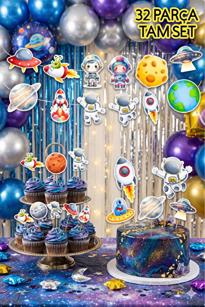 abjad Kuromi54 32 Parça Uzay Astronot Temalı Dev Set Doğum Günü Süsü, Banner ...