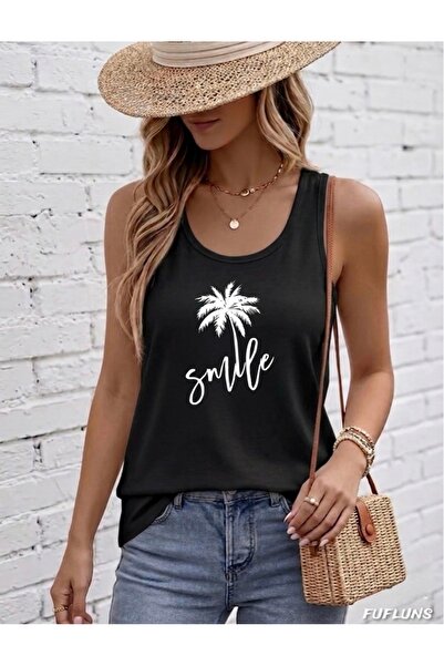 FUFLUNS Smile Palm Printed Women's Round Neck T-Shirt